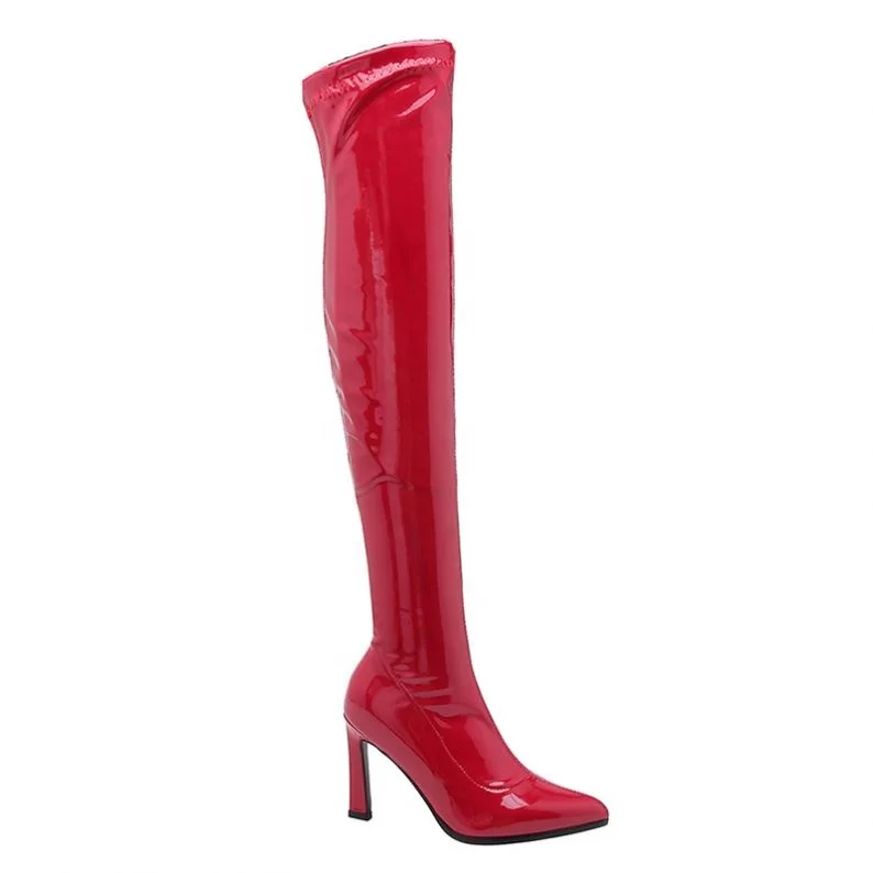 

WETKISS Wholesale Factory Custom Large Size 43 Women Winter Boots High Heel Over Knee Boots Latex Fetish Boots Night Club, Red, black