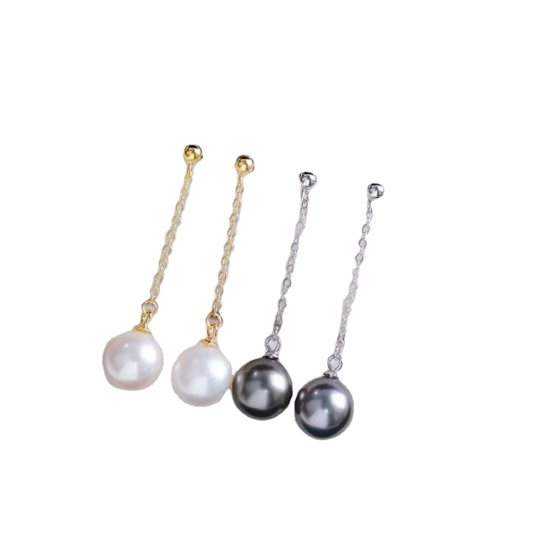 E5106 9-10mm Sterling Silver 18k Gold Plated Freshwater Pearl Beads Earrings Accessory DIY Mountings Wedding Jewelry Wholesale