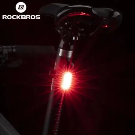 

ROCKBROS Bicycle Rear Light 250 mAh USB Rechargeable Ultralight Cycling Light Warning Rainproof 5 Model Light, Black