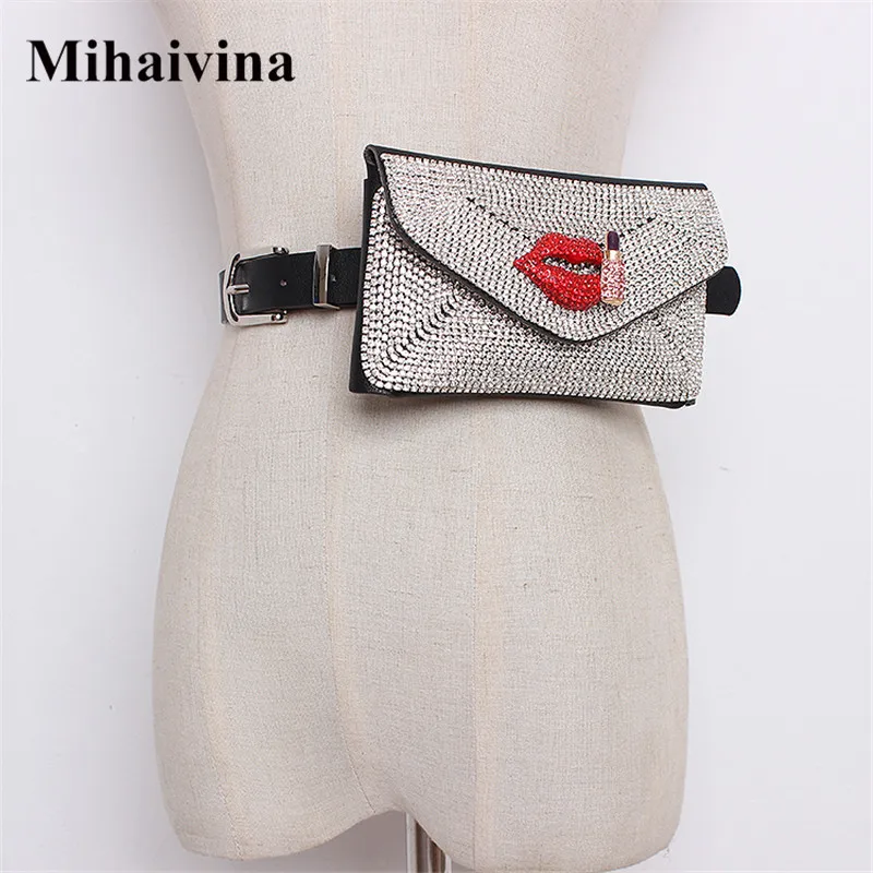 

Luxury Belt Bags Women Diamonds Waist Bag Blingbling Fanny Pack Female Waist Packs, Black