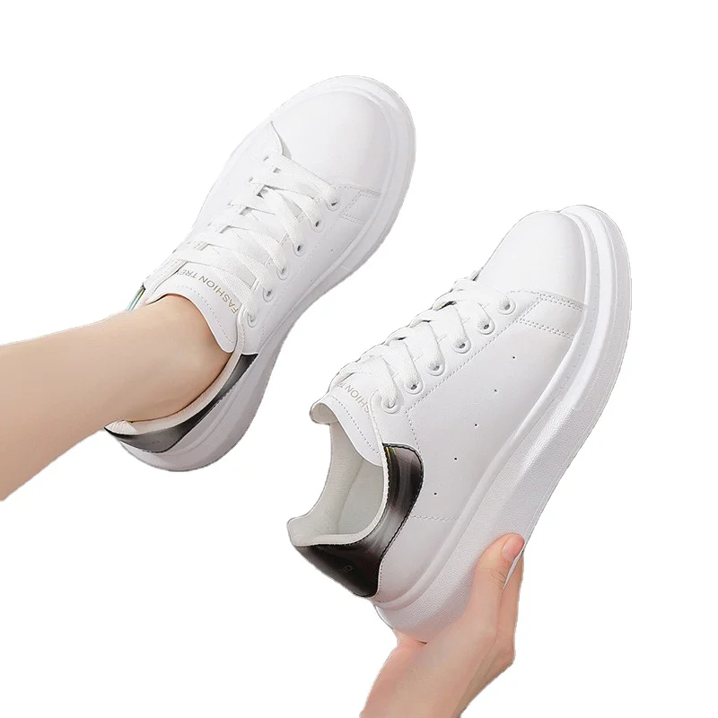 

Female Cheap Spring Autumn Women's Trendy Platform Flat PU Outdoor Casual Shoes, Black/white