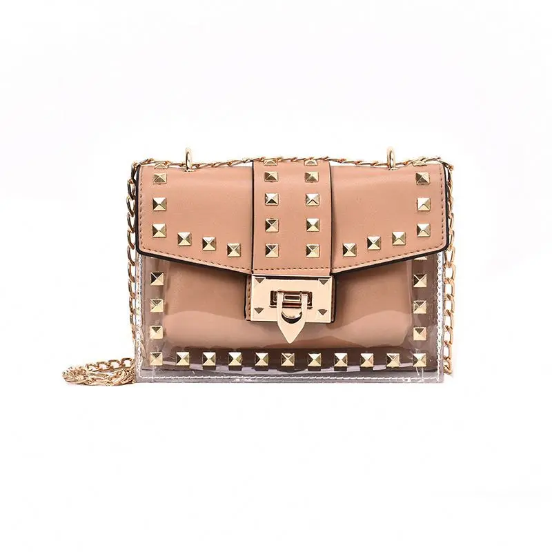 

European style jelly purse handbag transparent metal decorative shoulder bag Messenger bags clear jelly bag