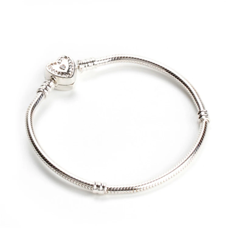 

Promotional New Fashion 925 silver Women Charms Bracelet 1:1 good quality with logo Heart Bracelets Jewelry Wholesale free ship
