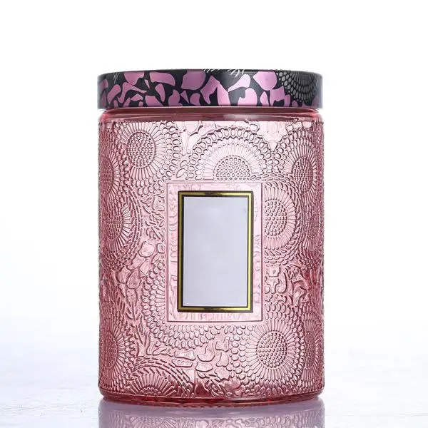 

custom metal lid unique fancy design empty embossed crystal glass candle jars holder for scented candle