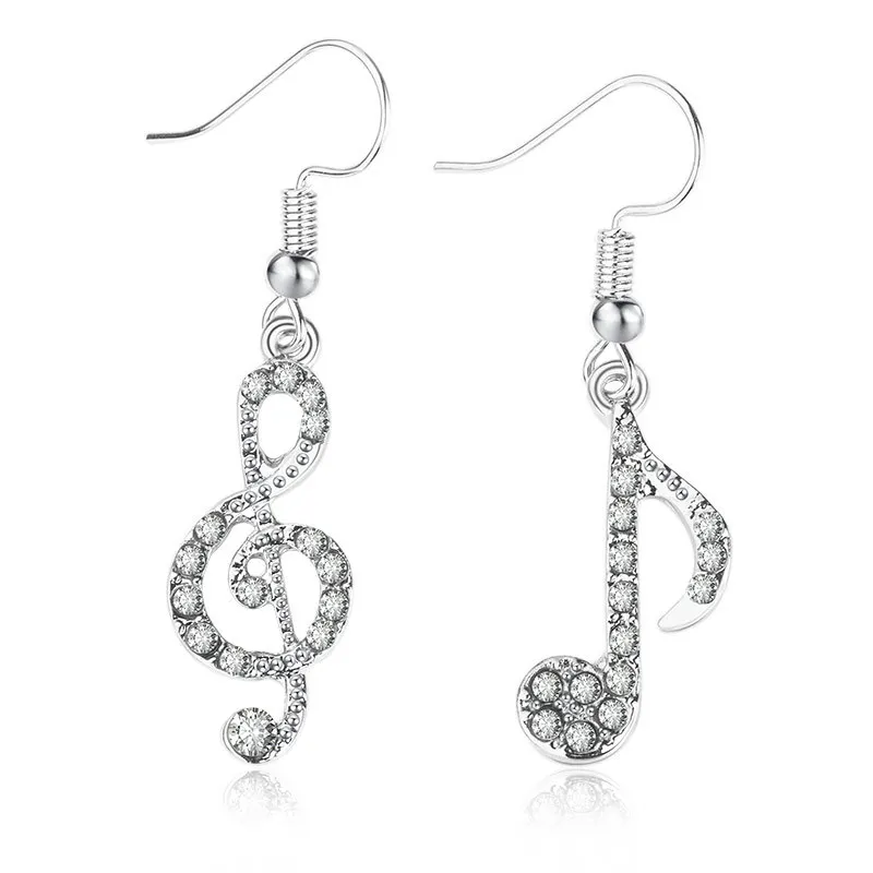 

Diamond note set temperament asymmetrical ZC earrings girls shine personality music symbol jewelry, As picture