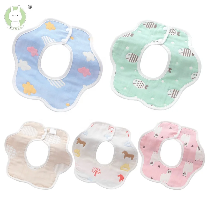 

Baby petal bib 360 degree rotating absorbent bib Six layer cotton gauze bib maternal and child supplies saliva towel