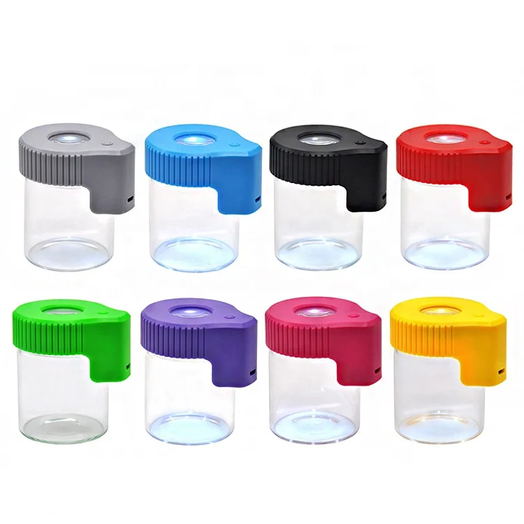

HEMPACKA Airtight Herb Weed Container LED Light Magnifying Weed Packaging MAG Glass Jar, Eight color for choose