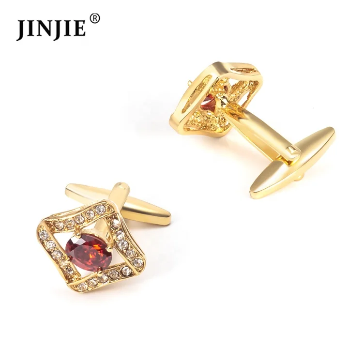 

Ready to Ship luxury 18K gold plated red stone brass cuff links for men