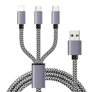 3 1 Braided USB Mobile Phone Charging Cable 3 Metres