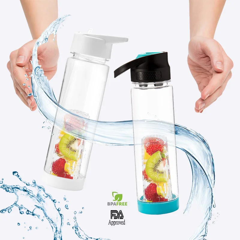

2021 lovely Easy open water bottle fruit infuser BPA free tritan bottle fruit with protective straw easy carry