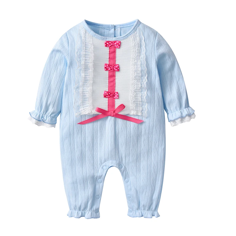 

Baby Girls and Baby Boys New Spring and Autumn Wholesale 100 cotton Full sleeve Casual Snap Button Baby Romper, White/blue