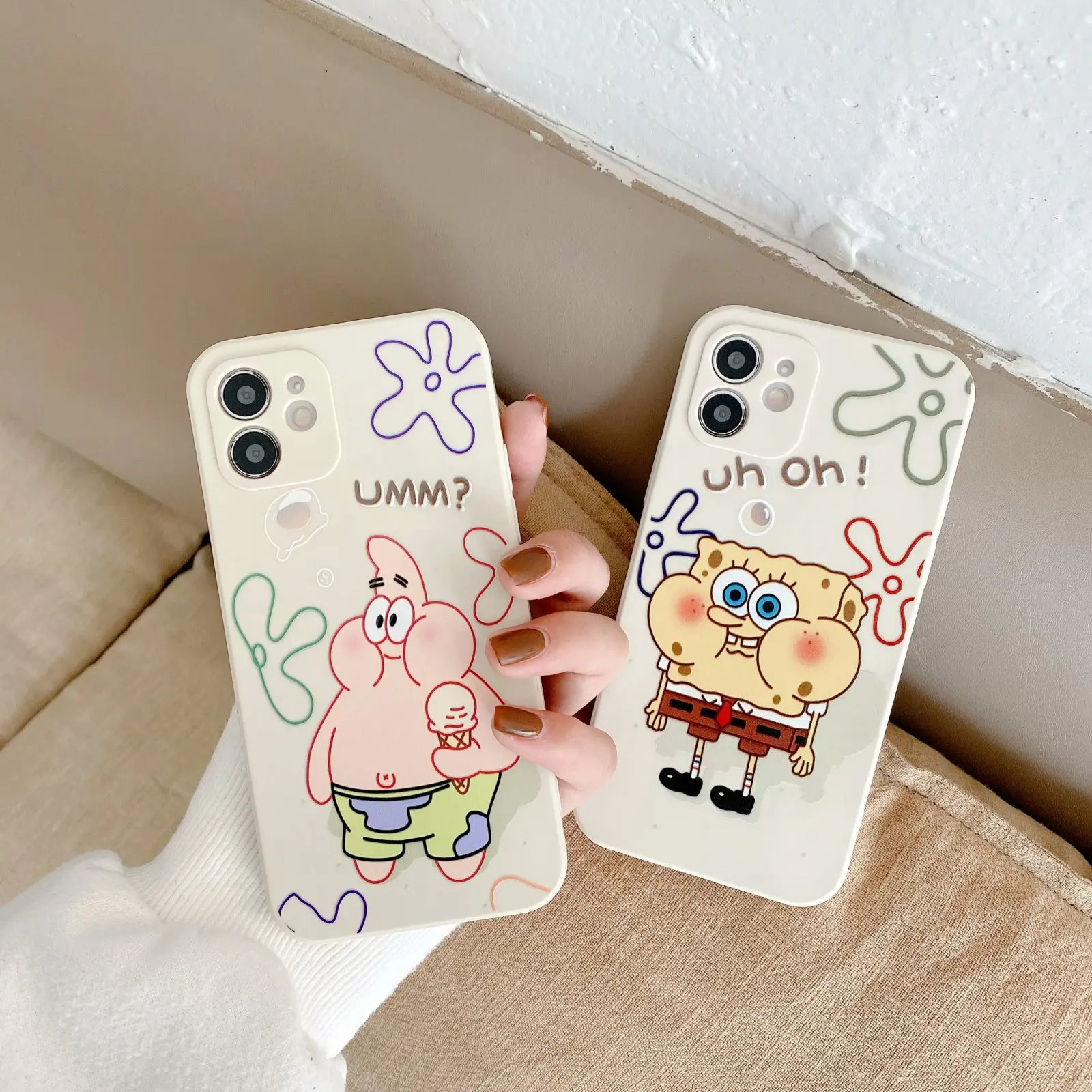 

Cute Sponge Bob Pouting Mouth Side Printing Soft TPU Silicone Case for Apple iPhone 12 11 XR X XS Max Side Printing Case