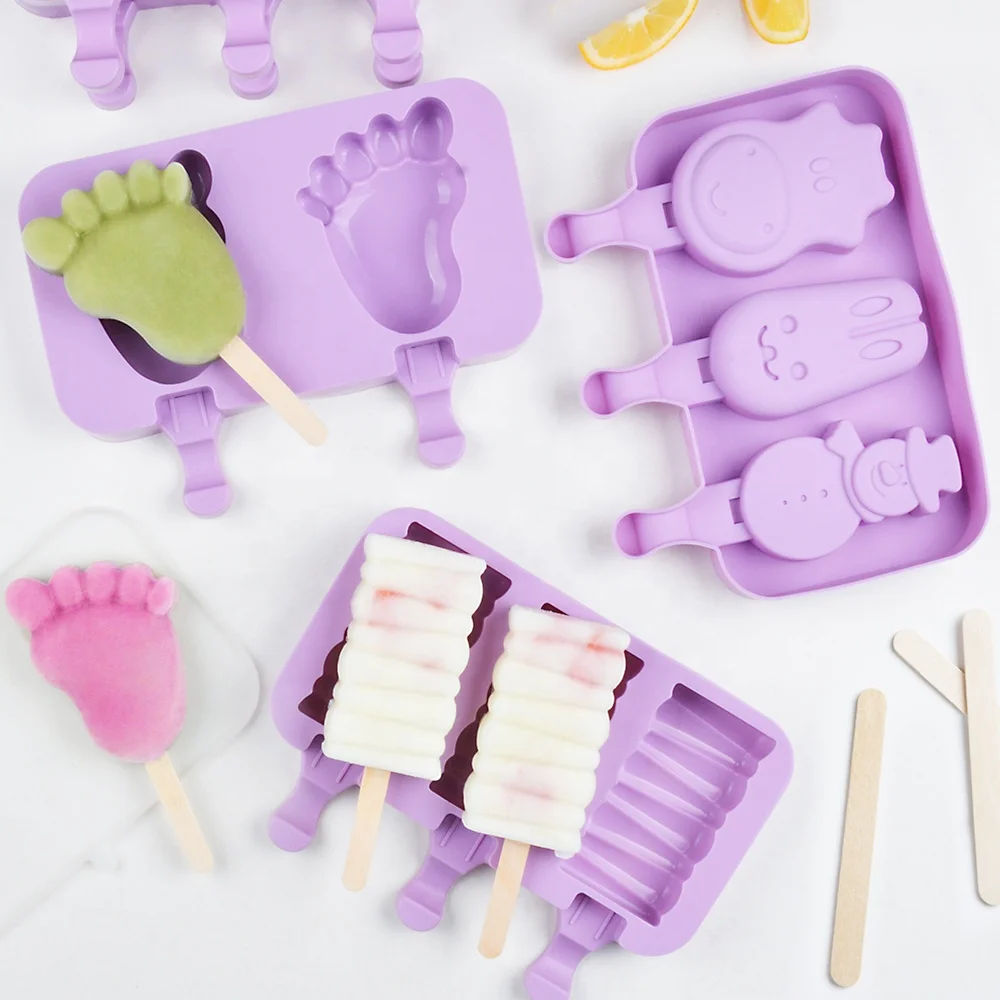 

SILIKOLOVE cartoon silicone Ice cream mold multi shape ice popsicle maker tools with cover and sticks, As picture or as your request