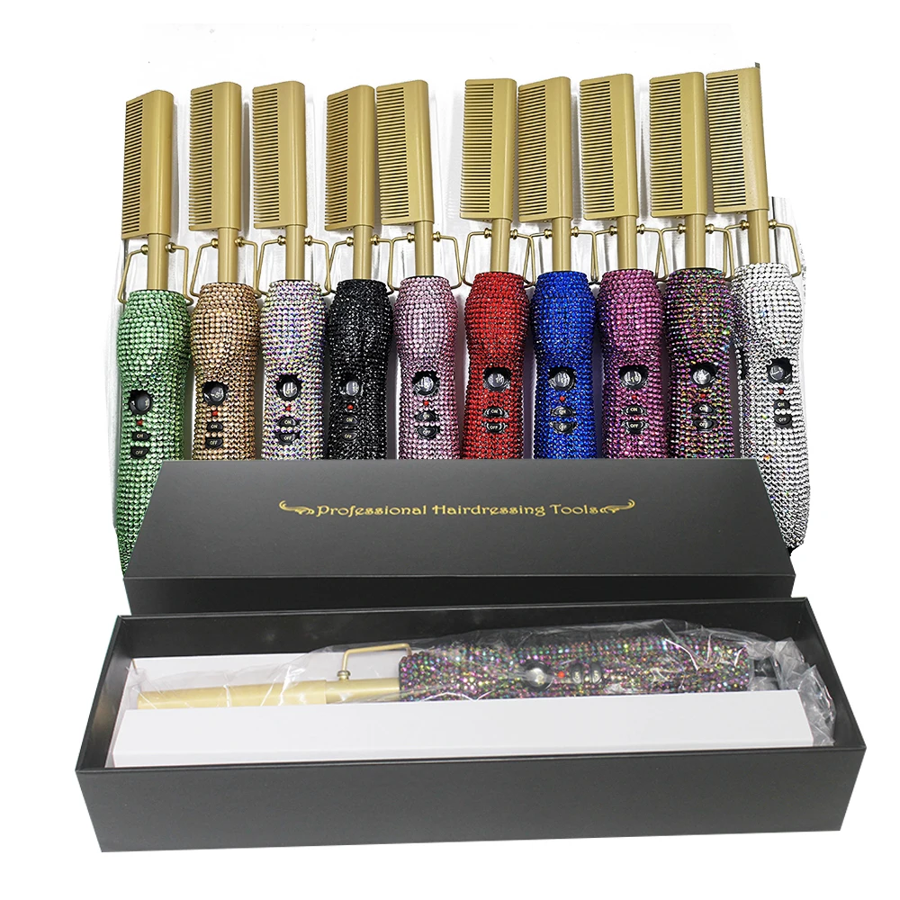

Professional Supply Hot Selling Diamond Bling Deisgn Electric Hot Comb Straightener Brush