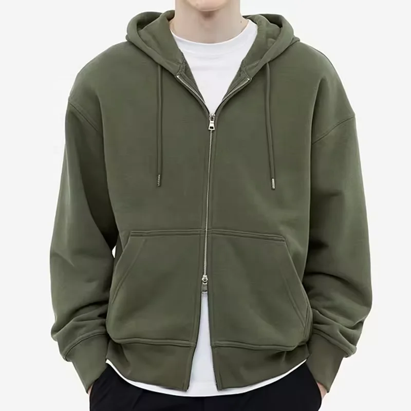Wholesale Custom 400gsm Fleece Cotton Zip up Hoodie Men High Quality Mens Heavy Weight Oversized Hoodie Manufacturers