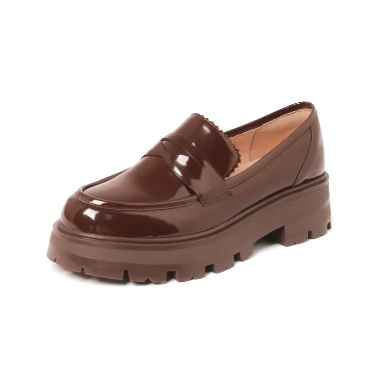 

women custom wholesale genuine leather round toe flat slip on heel shoes stock, Black/brown