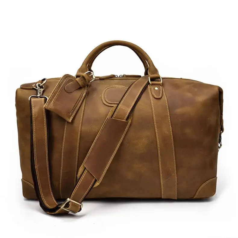 

Customized OEM Brand Genuine Brown Leather Duffel Tote Bag