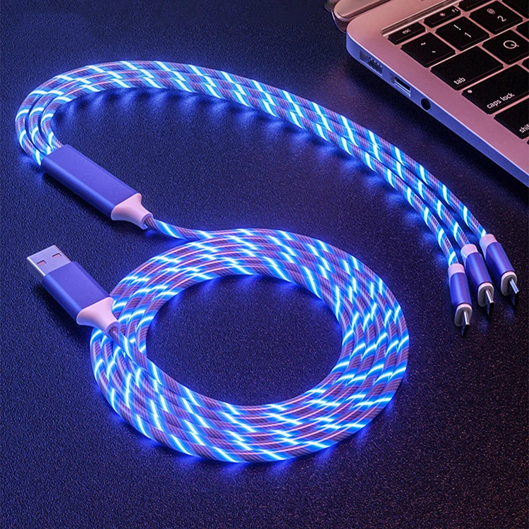 

SHANPIN 1M 2M 2A 3 in 1 LED lighting Glow Flowing USB data cable 2021 hot selling mobile phone accessories, Colors