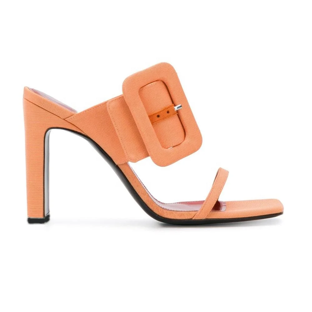 

new collection custom made orange square toe two strap design square heel ladies sandals slipper shoes