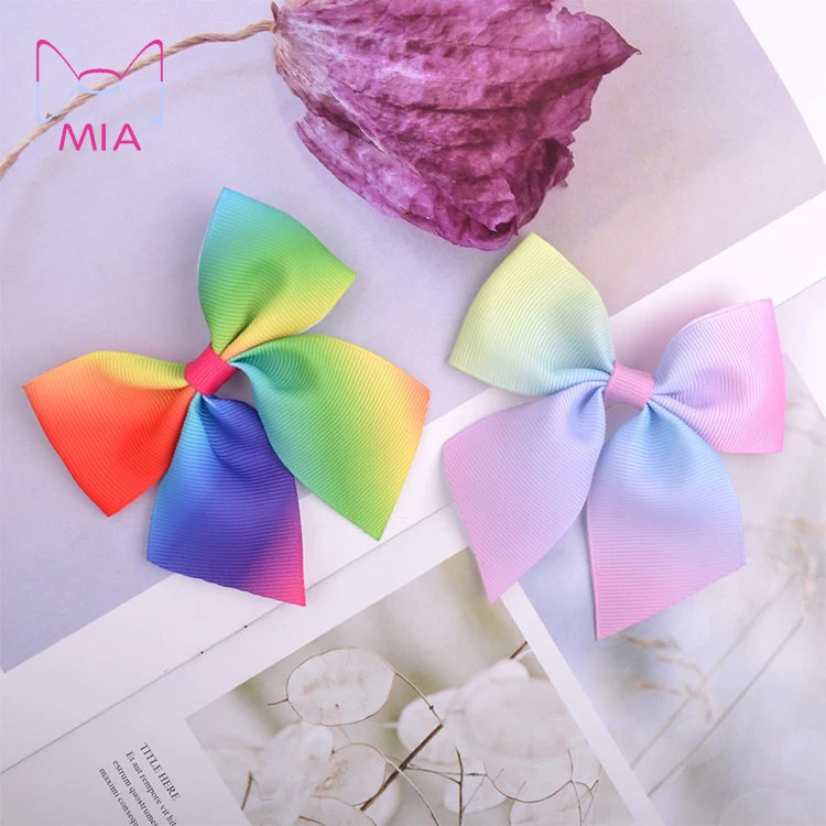 

MIA Free Shipping Children's hair accessories gradient rainbow hair bow hairpin dovetail ribbon baby hairpin 292