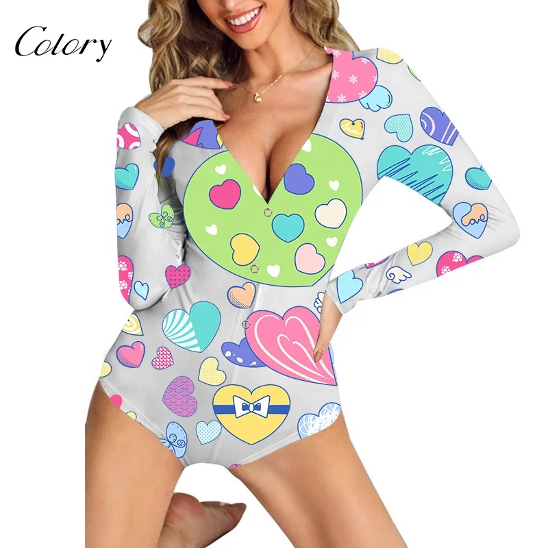 

Colory Long Sleeve Designer Pajama Heart Onesie For Women Adults 2021 New Years Onesie Valentines Day Onesie, Customized color