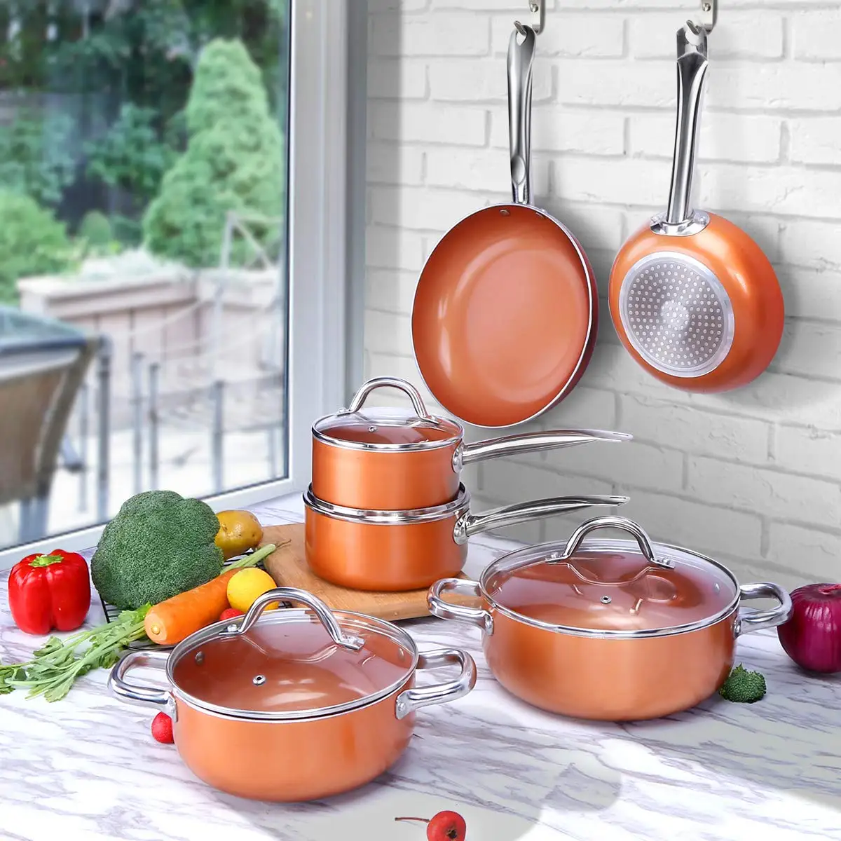 hot pot copper color ceramic induction coating cookware pots set