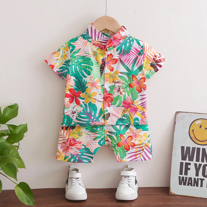 

100% Polyester 0-24M Baby Boys Two Pieces Clothing Sets Short Sleeve Top+Pants Sets