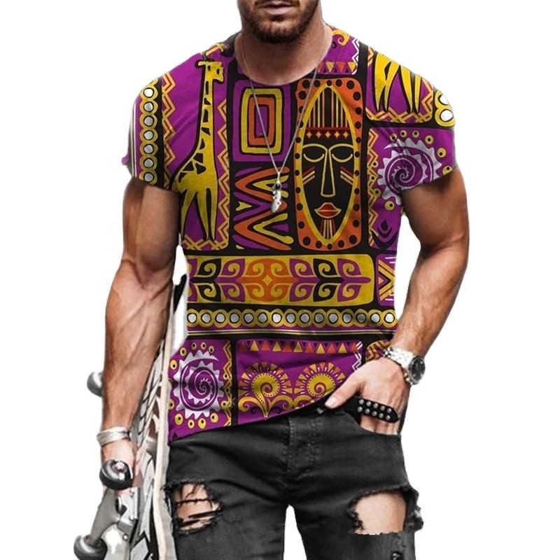 

2021 summer men's fashion personality print T-shirt street hipster casual short sleeve