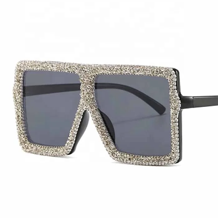 

Custom Label OEM Big Square Frame Bling Rhinestone Women Sun Glasses Sunglasses with Diamonds Gafas De Sol, Customized color