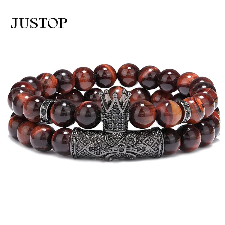 

Manufacturer Direct Selling Micro Inlaid Crown Bracelet Natural Red Tiger Eye Stone Bracelet