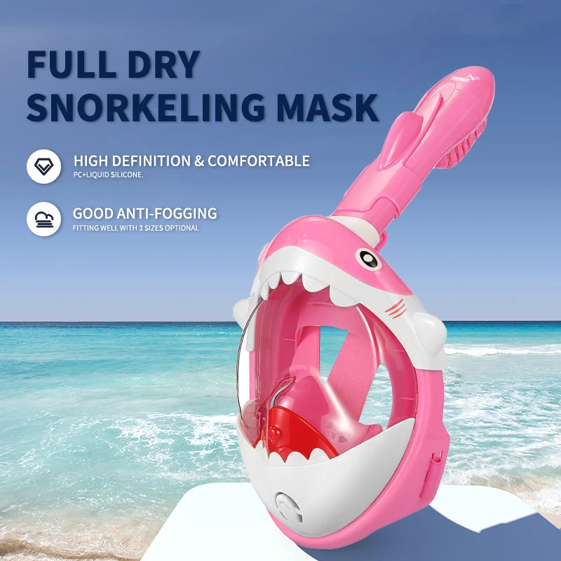 

THENICE snorkel mask full face, kids diving mask anti-fog anti-leak dry snorkeling mask set, Blue, pink
