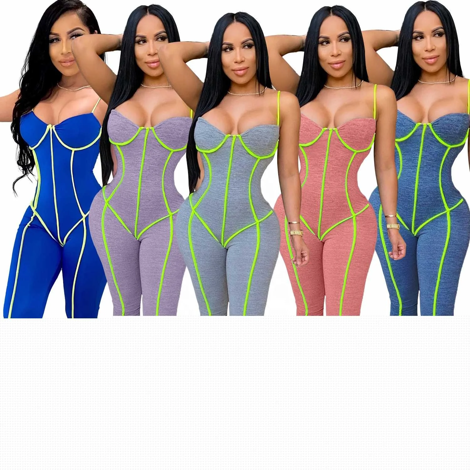 

Osm4210 Ladies Autumn New Fashion Jumpsuit Solid Color Tight Fitting Suspenders Low Cut Pencil Pants Sexy Women