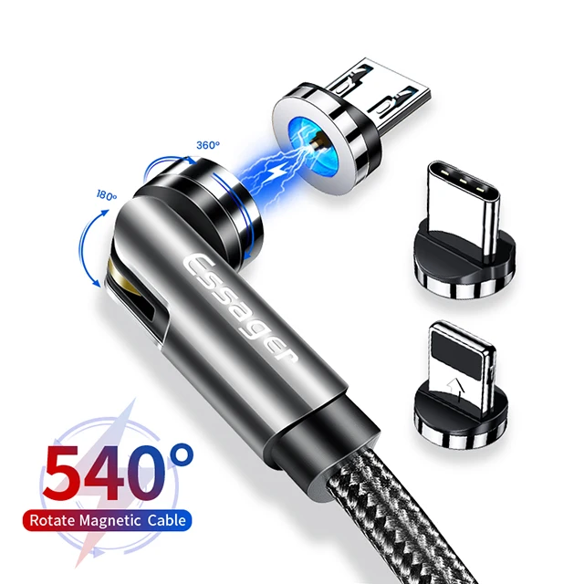 

Essager Magnetic charging Cable 3 in 1 LED Light Micro USB Lightning 540 Rotation Magnetic Cable