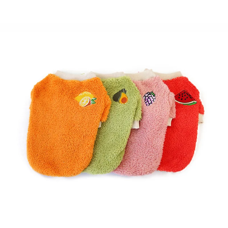 

Wholesale Cute Pet Clothes Small And Medium-sized Dogs Warm Double-sided Velvet Fruit Two-legged Clothes