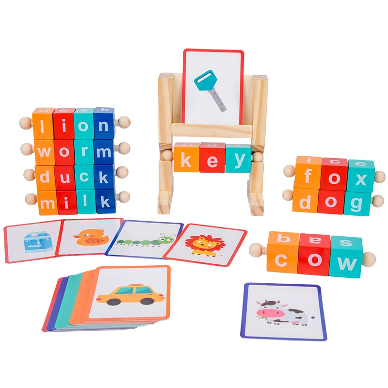 

Wooden Reading Blocks Turning Rotating Letter Puzzle Spelling Words Game Word Memory Rack Word Memory Game