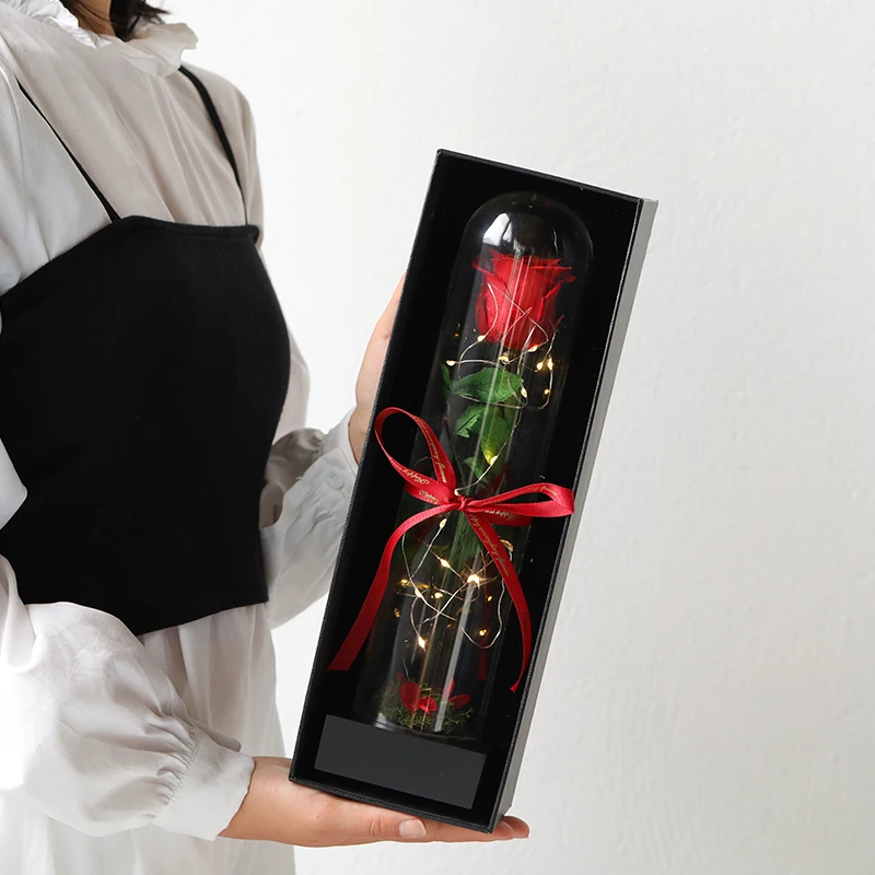 

Ins Hot Selling Forever Rose Flower Preserved Roses In Gift Box Glass Dome