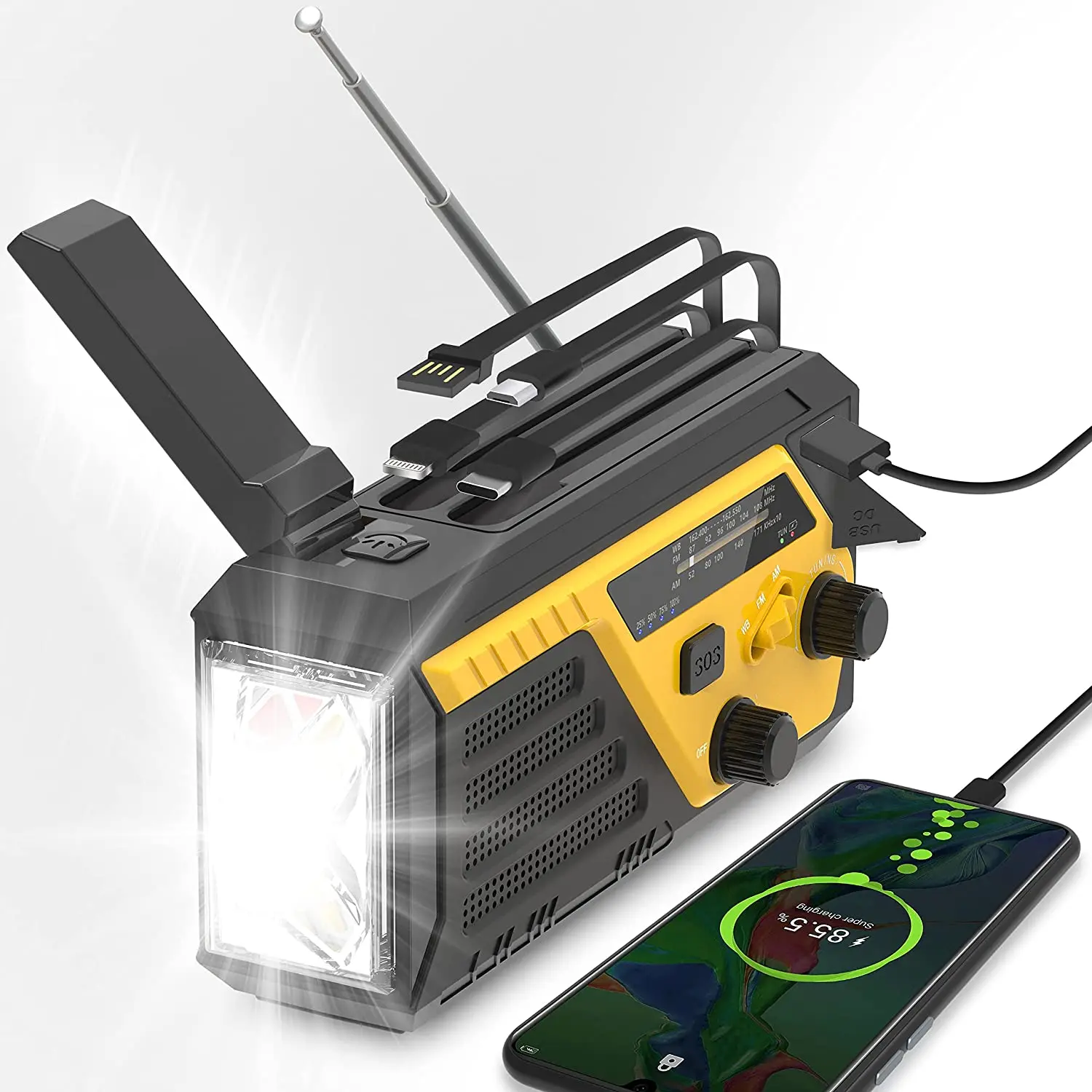 

Factory Direct Emergency Solar Hand Crank Radio Built In Cable Portable Power Bank For Outdoor