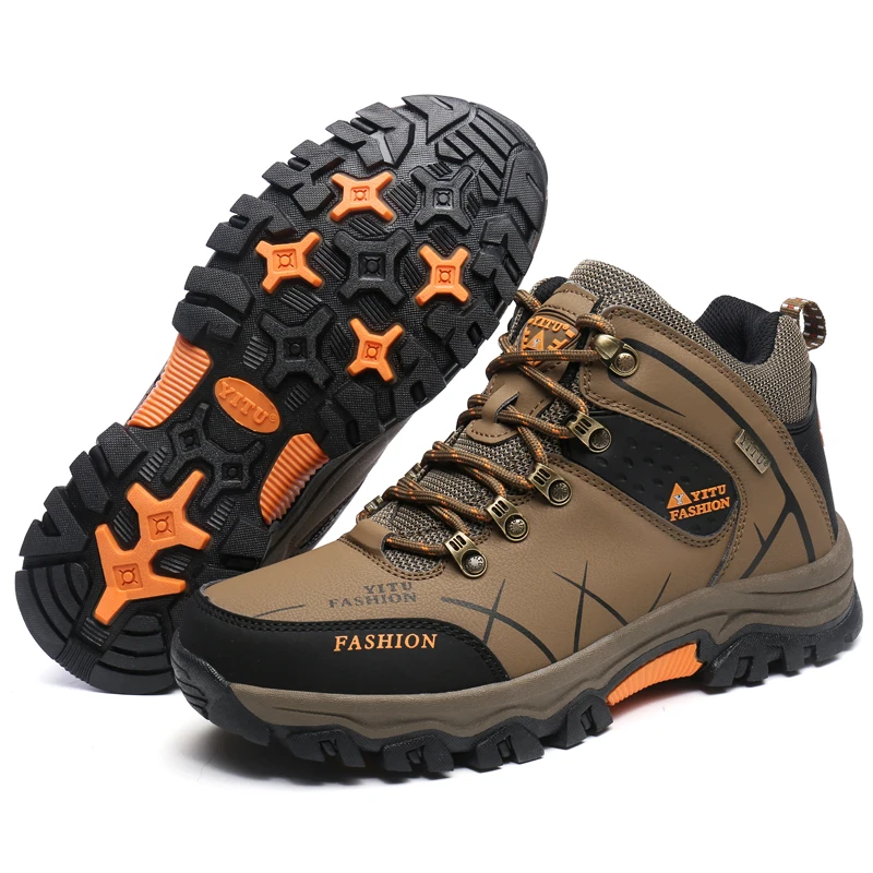 

Hot Sale Leather Anti Slip Outdoor Mountain Cross-country Ankle Climbing Shoes Big Size Hiking Boots Men Hiking Shoes