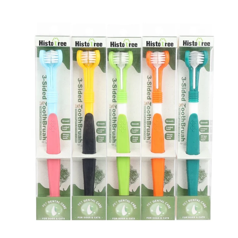 

Factory Wholesale Pvc Box Packaging 3 Head Cat Dental Care Pet Dog Toothbrush, Jasper/pink/green/orange/yellow
