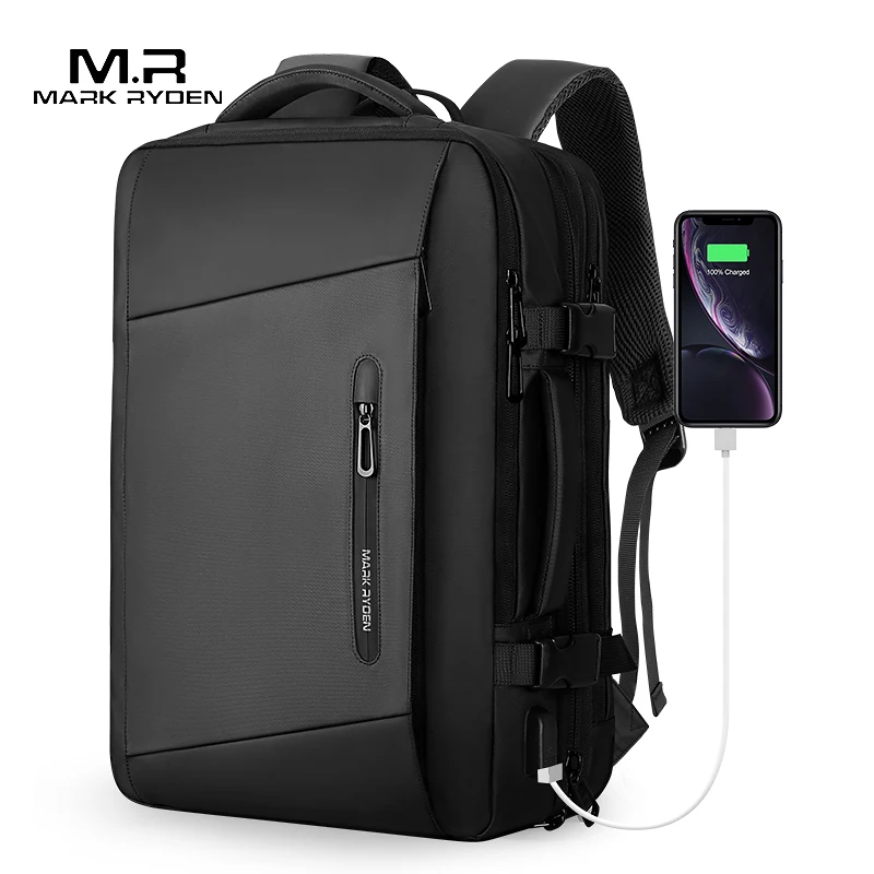 

Mark Ryden fashion men travel laptop backpack bag teens school stuudent bag with USB charging port, Black
