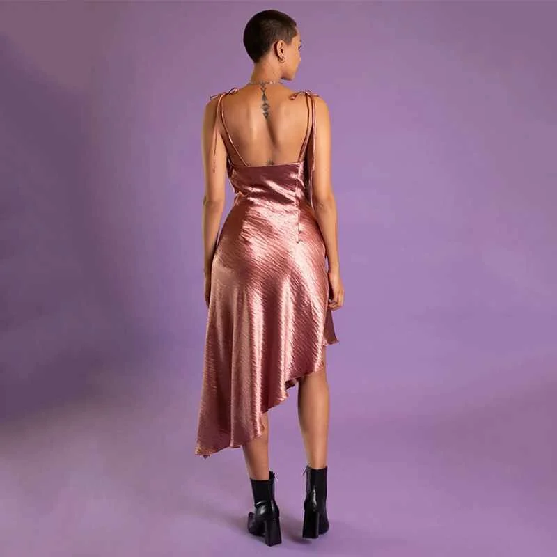 

Hot Sale Irregular A-line Satin Dress Sexy Backless Slip Dress Women Casual Dresses