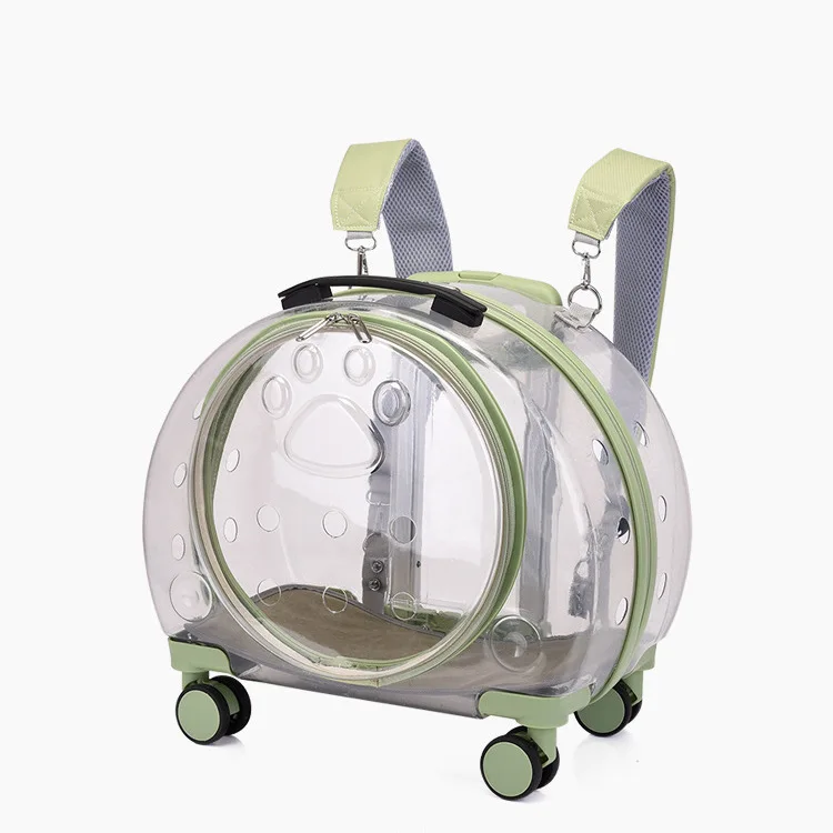 

Airline Approved On Wheels Stroller Trolley Pet Carrier Backpack Fully Transparent Bubble Cat Bag for Travel, As picture show