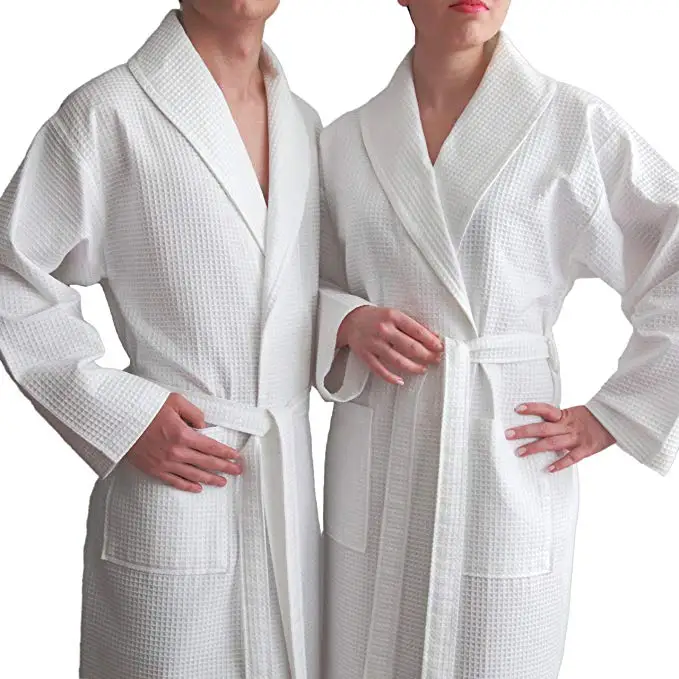 
Hotel Waffle Bathrobes with Customized Embroidery logo - 100% Egyptian Cotton Hotel Spa Waffle Bathrobe Set 