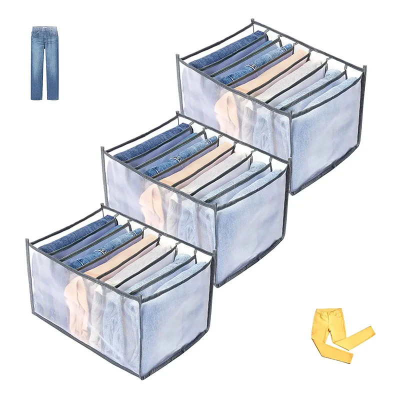 

Wholesale Factory Price Home Storage Collapsible Mesh Nylon Trousers Jean Organiser For Home, White, black, grey, red, blue and so on