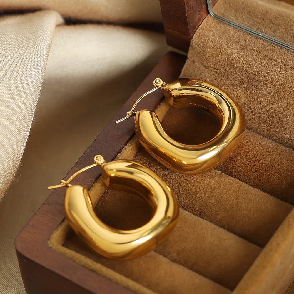 

Fashion 18K Gold Plated Hoop Earring Tarnish Free Jewelry Hypoallergenic Stainless Steel Waterproof Hhollow Earrings YF4046