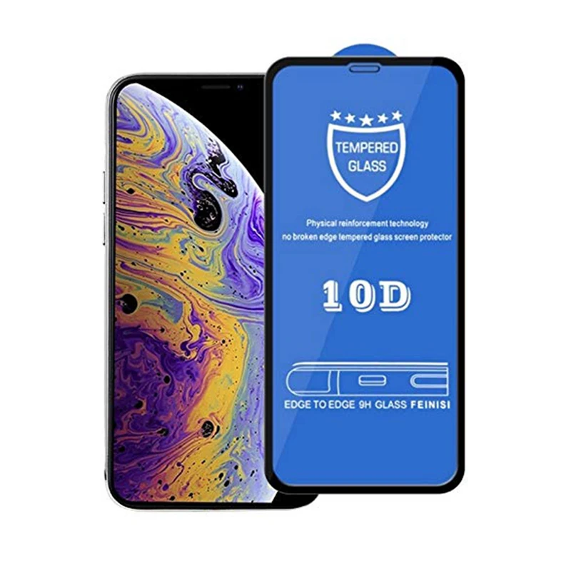 

10D Curved Tempered Glass Screen Protector For iPhone Xs Full Cover Protective Glass, Black