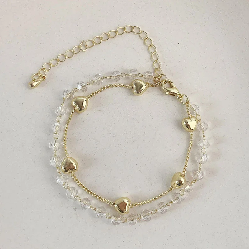 

Heart bracelet Personalised Charm Minimalist Crystal Double Layer Adjustable Hand Accessories, Gold color