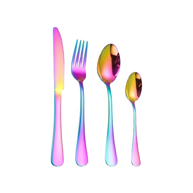 

Amazon Hot Selling 4pcs Silver Fork Mirror Polishing Colorful Sliver Gold Stainless Steel 18/10 Cutlery Set Knife And Fork Sets