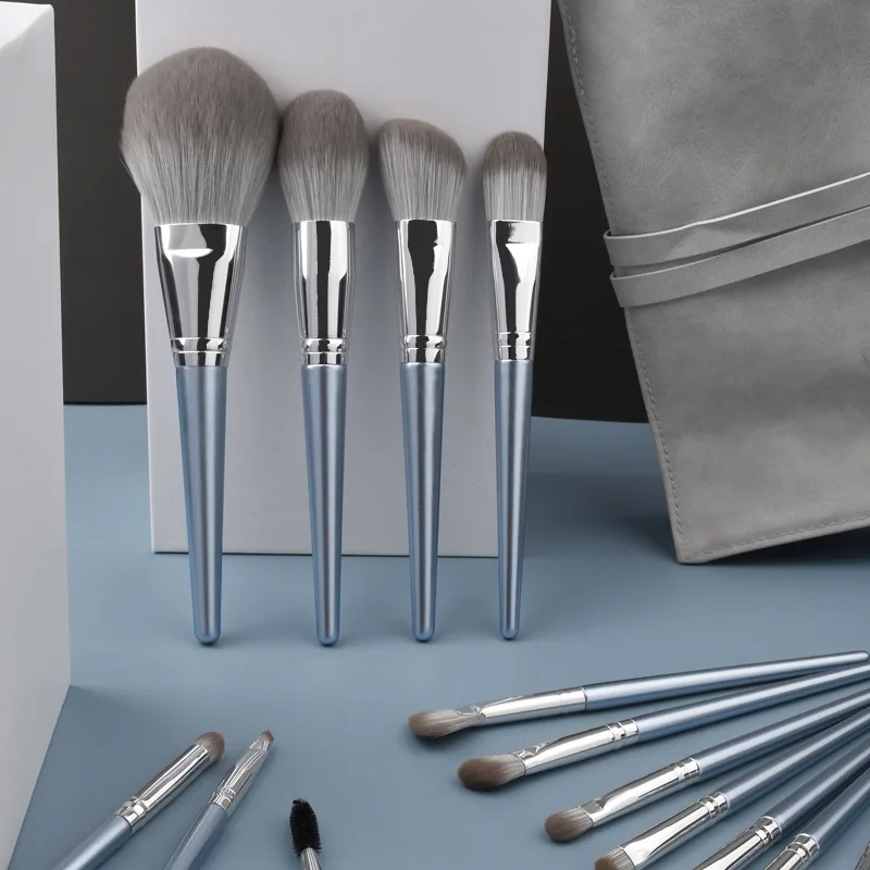 

Low quantity to print your label 14pcs makeup brushes set private label, Silver