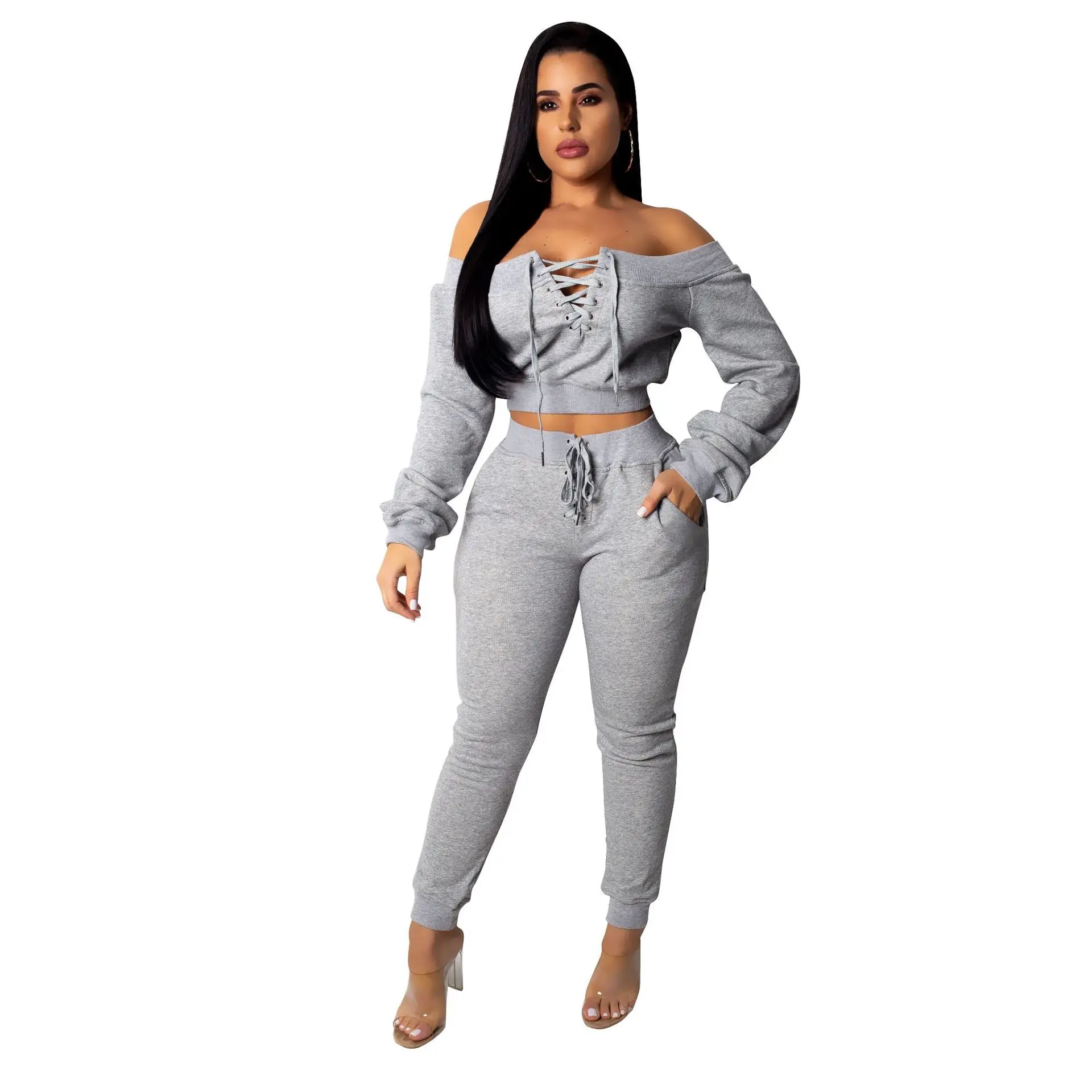 

2021 fashion women two piece sexy outfit Crop Tops Two Piece Track Sets